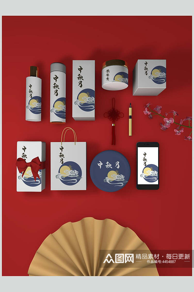中国风新年礼盒贴图样机素材