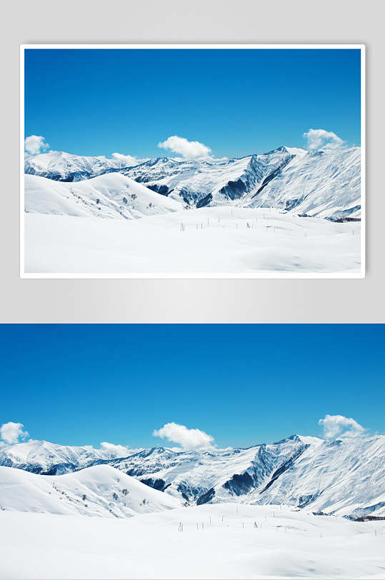 蓝天白云近景高清雪山雪景图片