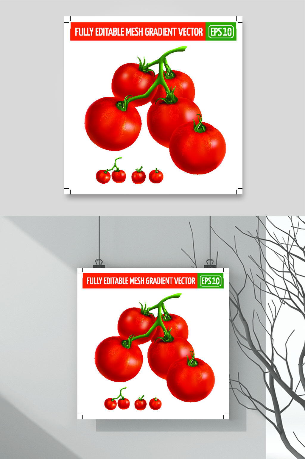红绿简约番茄清新矢量水果插画素材素材