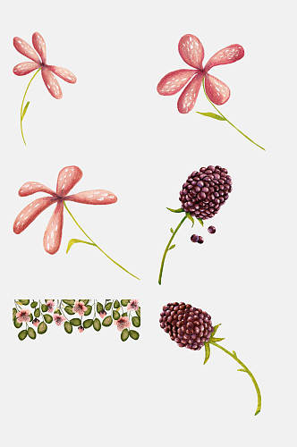 粉色花朵水彩植物免抠素材