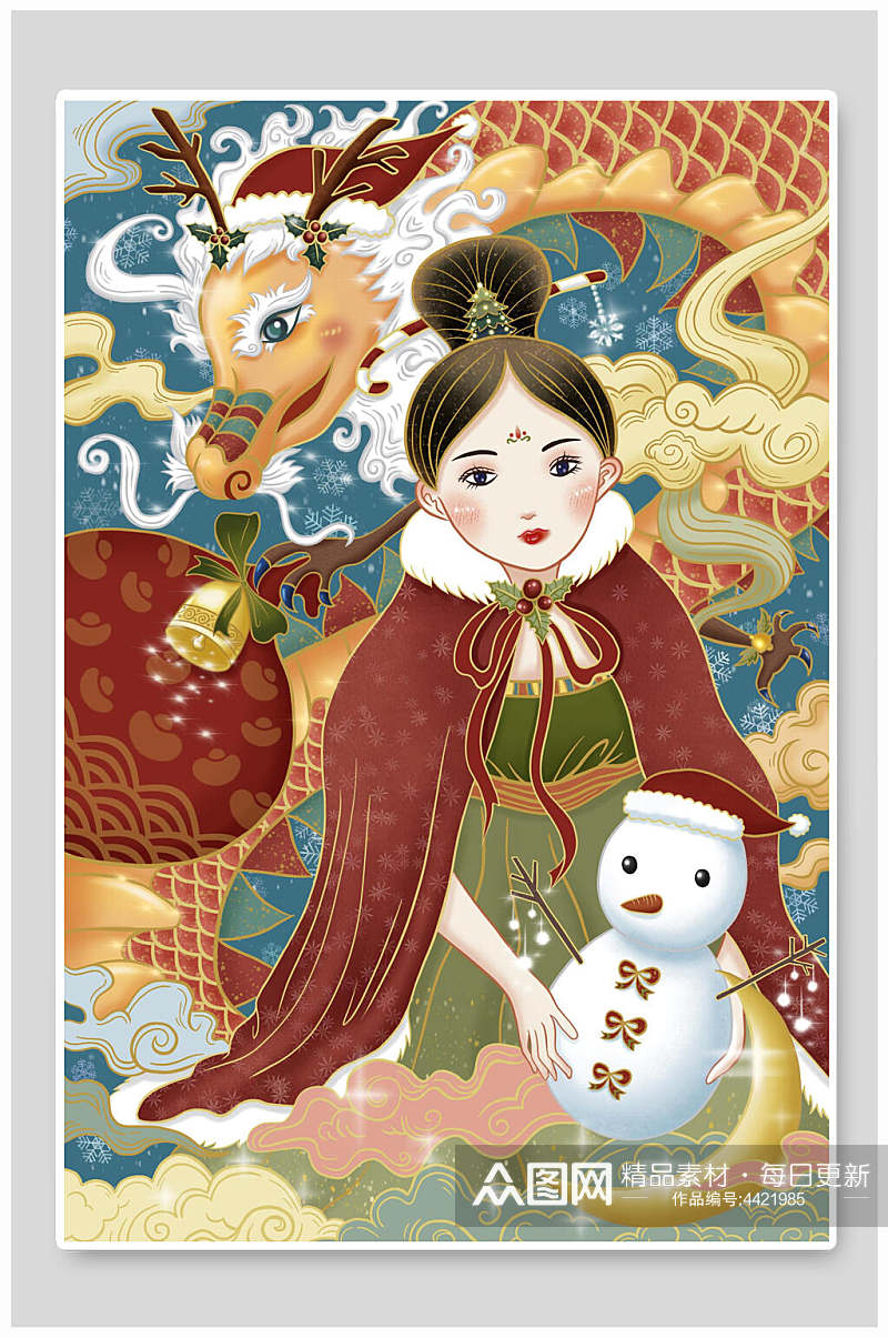 雪人中国风插画素材