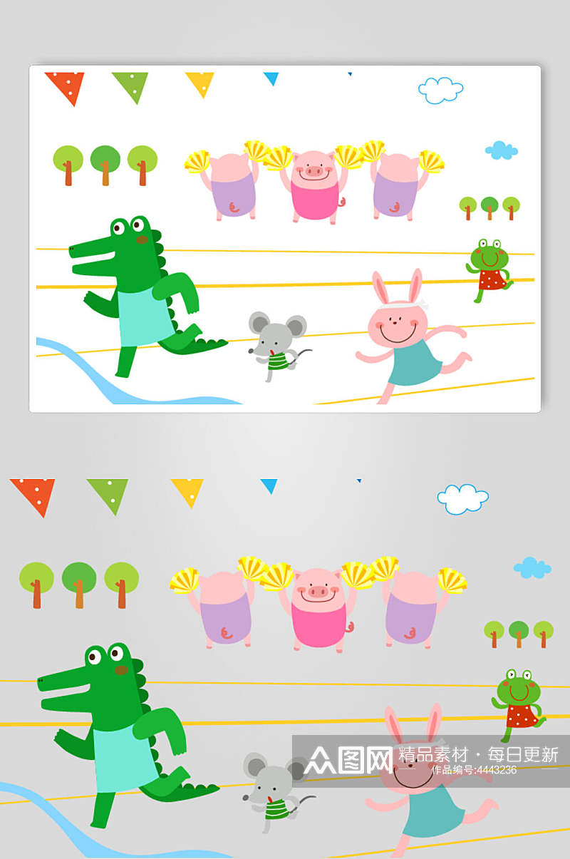 树木猪猪兔子动物儿童插画矢量素材素材