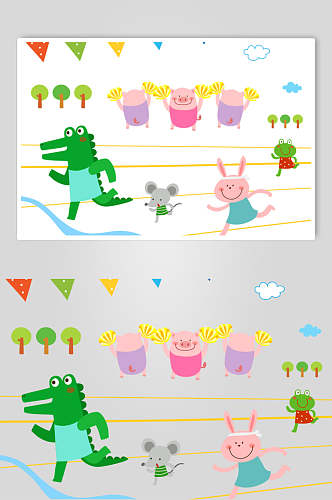 树木猪猪兔子动物儿童插画矢量素材
