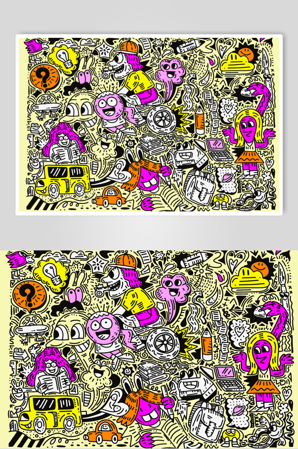 可爱紫黄手绘清新涂鸦插画矢量素材素材