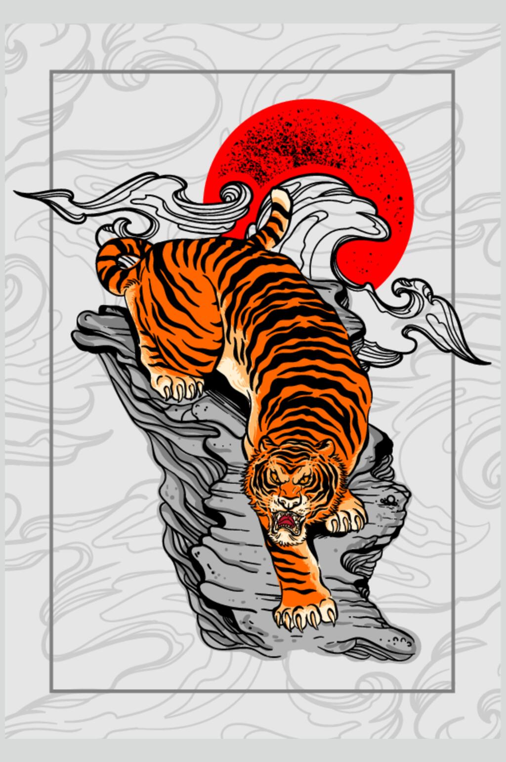 石头黑红潮流猛虎插画印花矢量素材素材