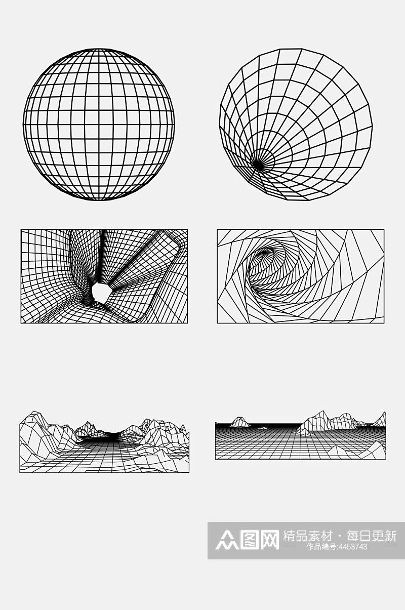 圆形线条简约几何网格图形免抠素材素材