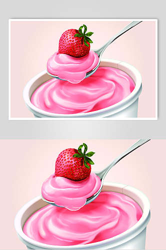 草莓勺子简约粉色雪糕甜品矢量素材