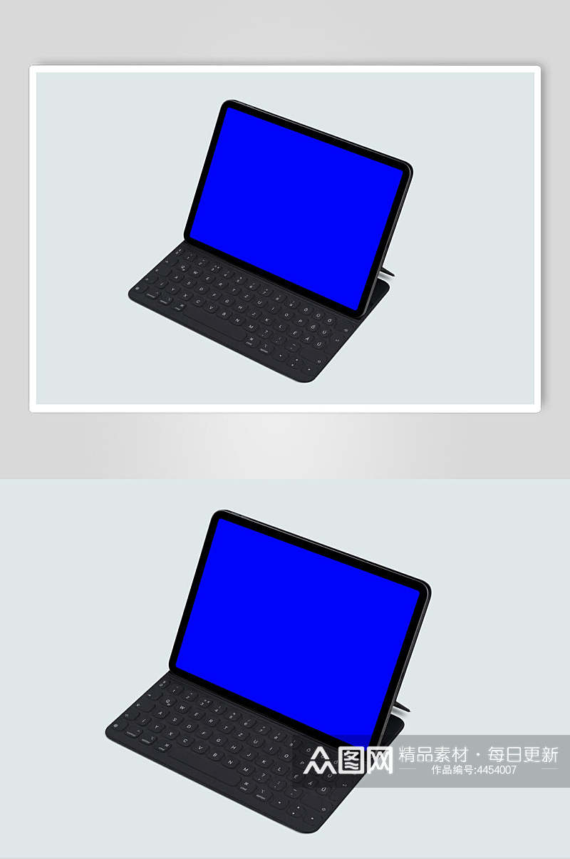 英文字母键盘蓝平板笔记本样机素材
