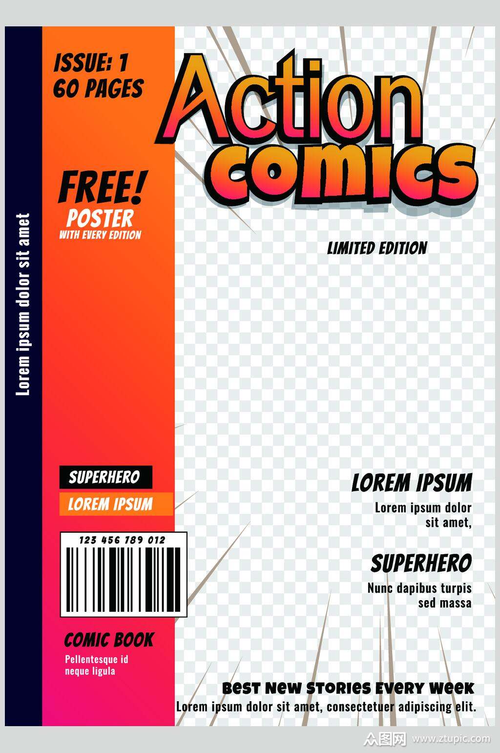 英文字母条纹波普风杂志矢量素材