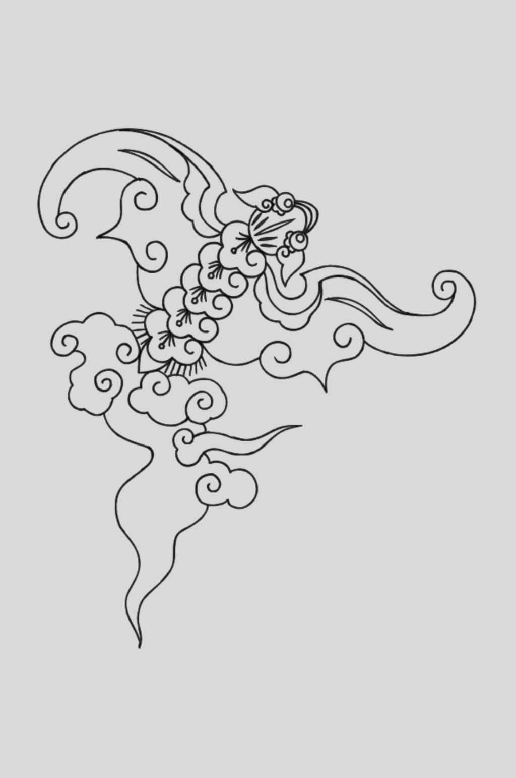 线条祥云黑色古典线描纹样矢量素材素材