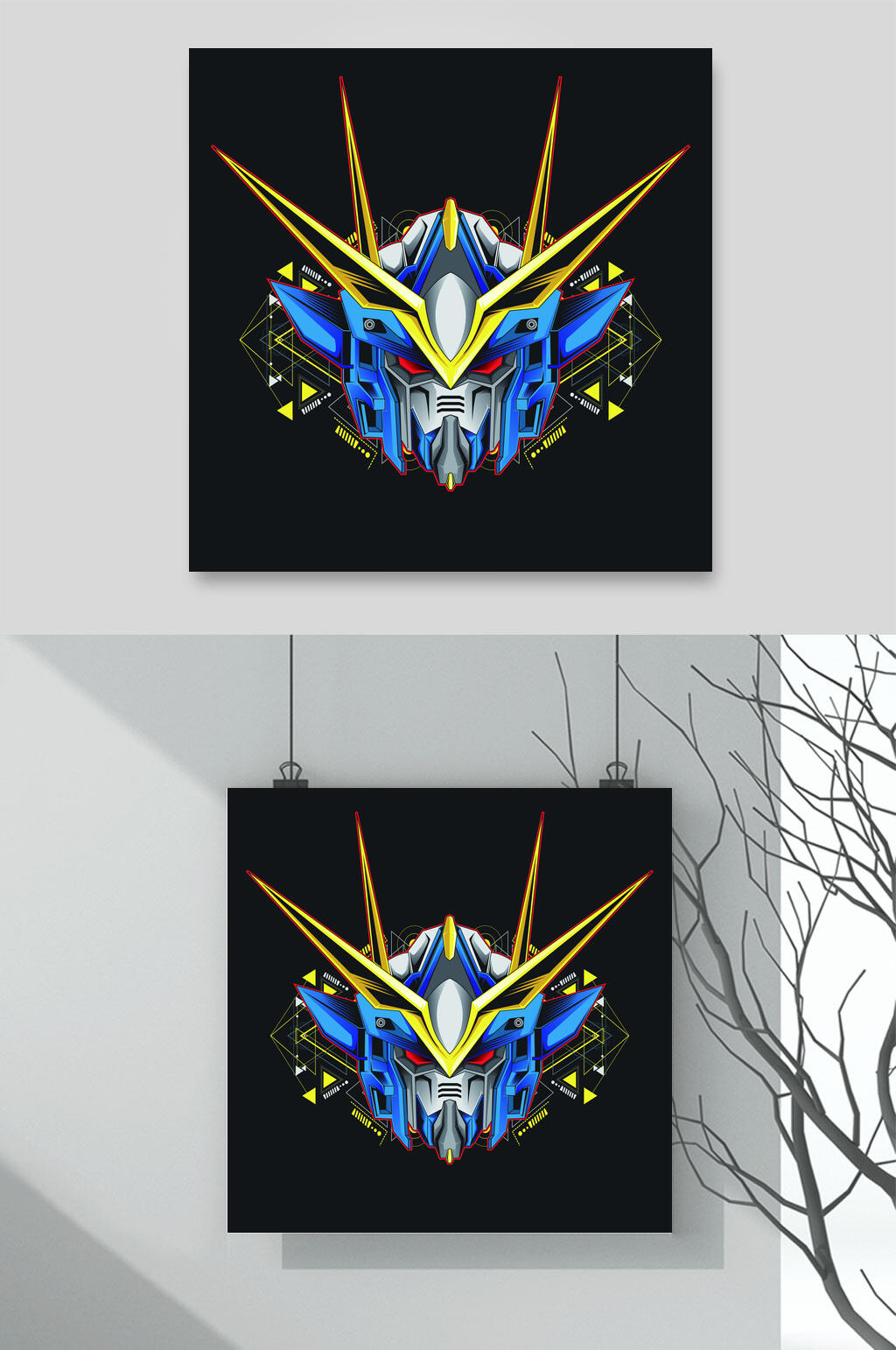 黑底蓝色黑暗风骷髅插画素材