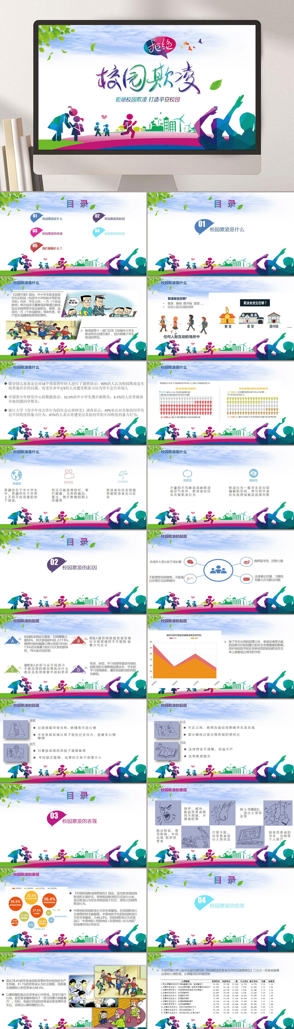 卡通清新反对校园欺凌PPT素材
