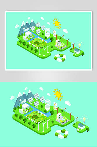 绿色太阳能环保发电矢量素材