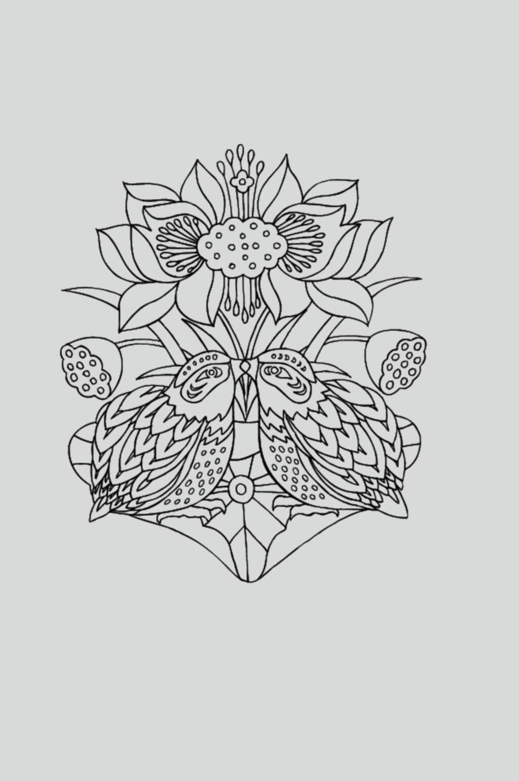 小鸟花朵黑色古典线描纹样矢量素材素材