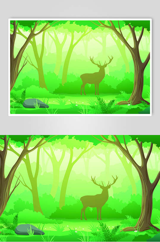 绿色麋鹿自然风景矢量素材