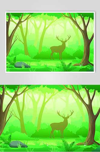 绿色麋鹿自然风景矢量素材
