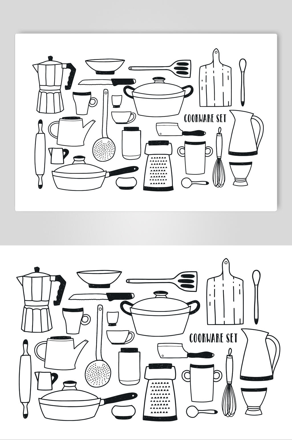 线条简约工具黑白手绘厨具矢量素材
