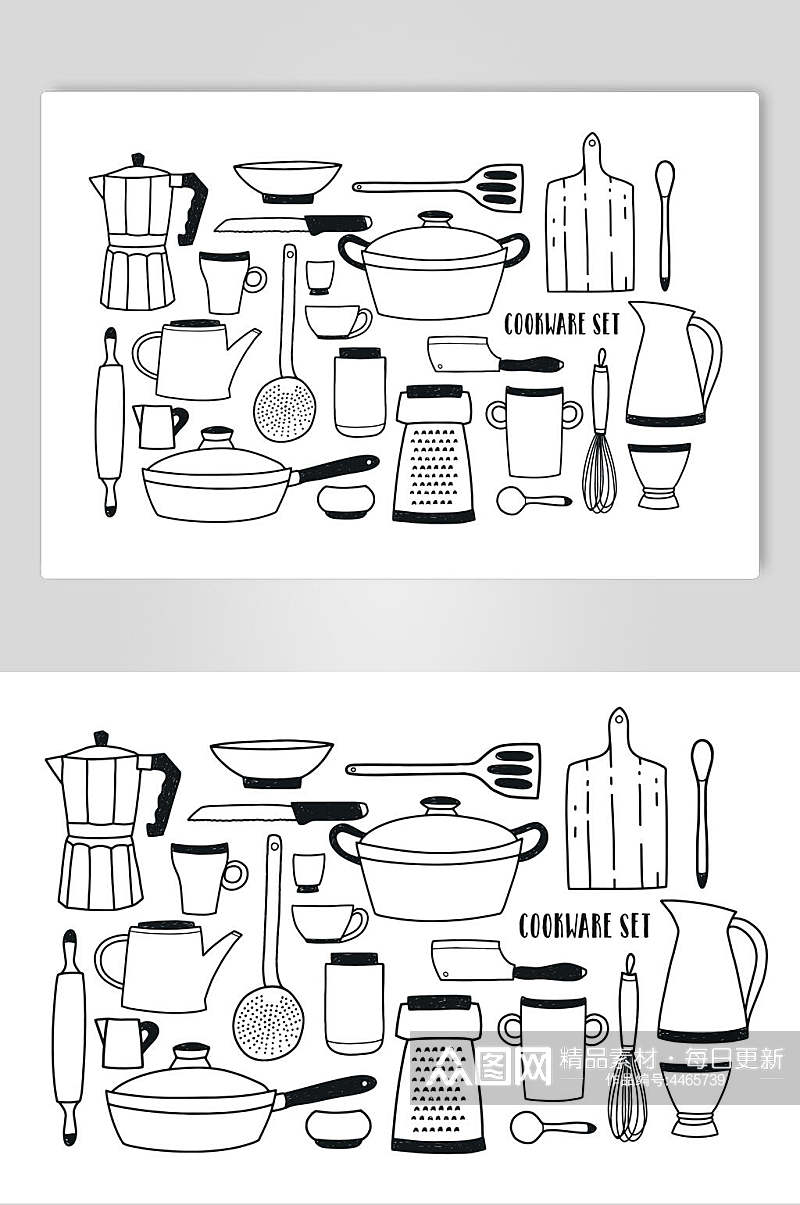 线条简约工具黑白手绘厨具矢量素材素材