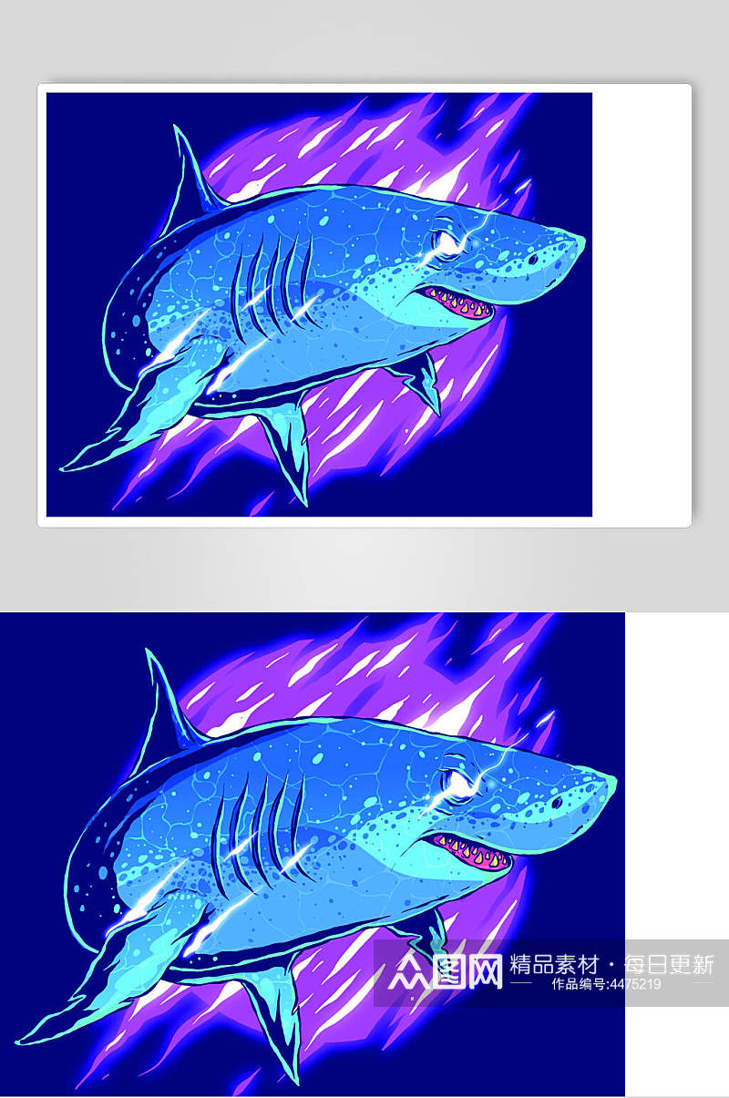 蓝紫鲨鱼清新炫酷动物图案矢量素材素材