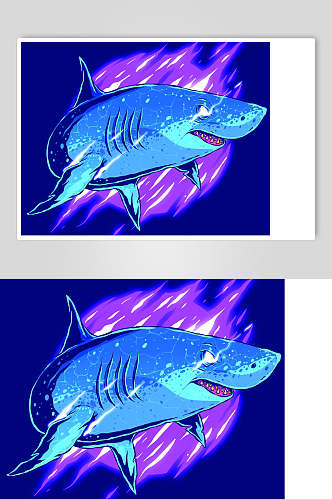 蓝紫鲨鱼清新炫酷动物图案矢量素材
