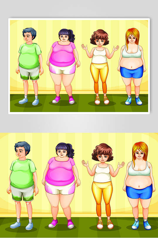 黄色人物肥胖减肥矢量素材