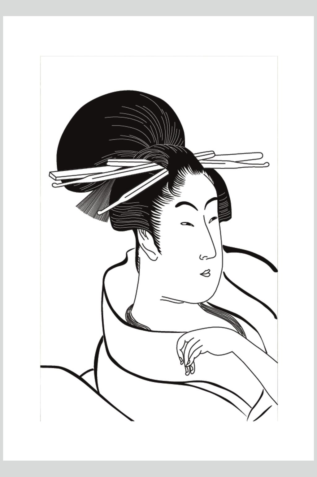 简约日本矢量浮世绘仕女素材素材