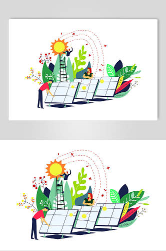 太阳绿色简约发电站太阳能矢量素材