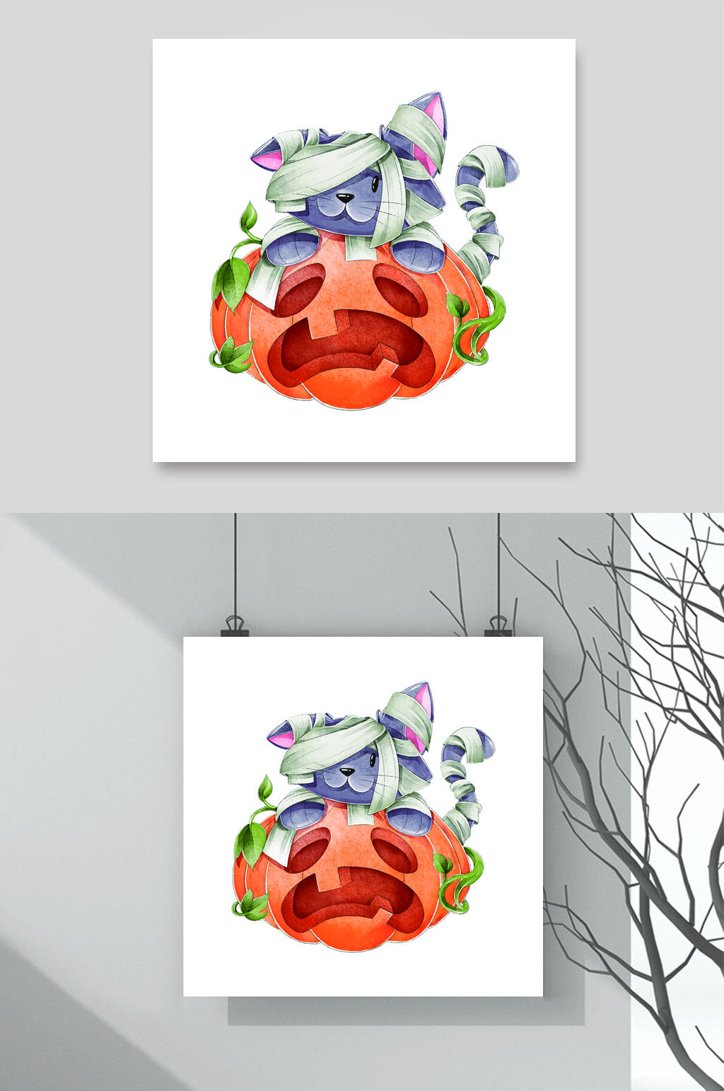 南瓜猫咪矢量万圣节猫咪插画素材素材