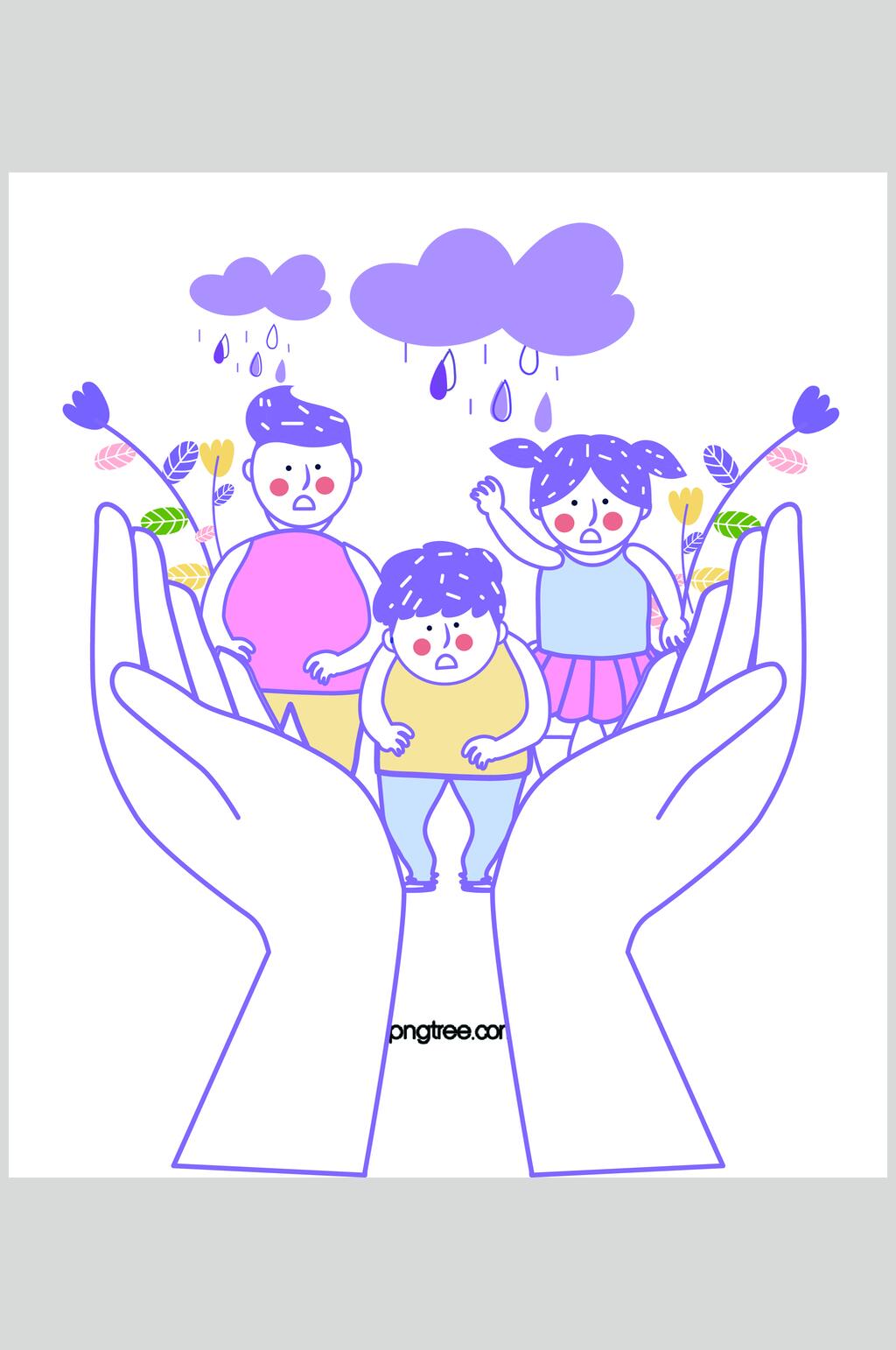 云朵花朵手掌简约蓝色家庭矢量素材素材