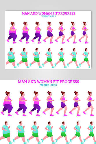 紫绿手绘奔跑简约肥胖减肥矢量素材
