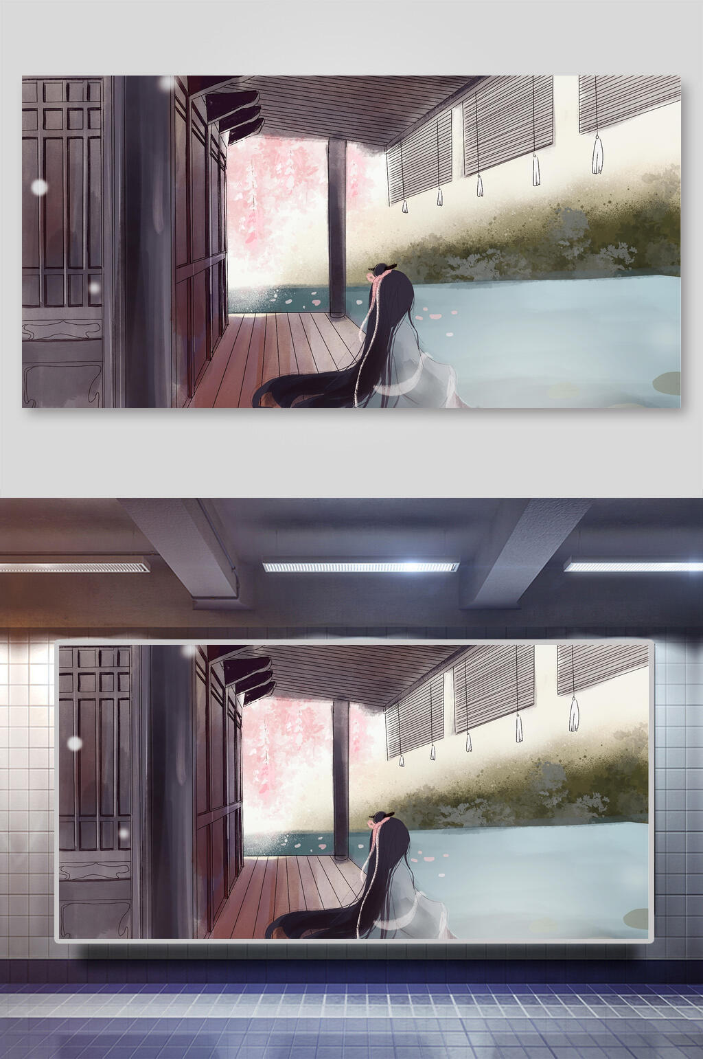 国风古镇建筑插画素材素材