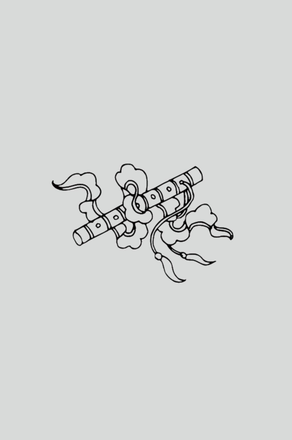 丝带笛子黑色古典线描纹样矢量素材素材