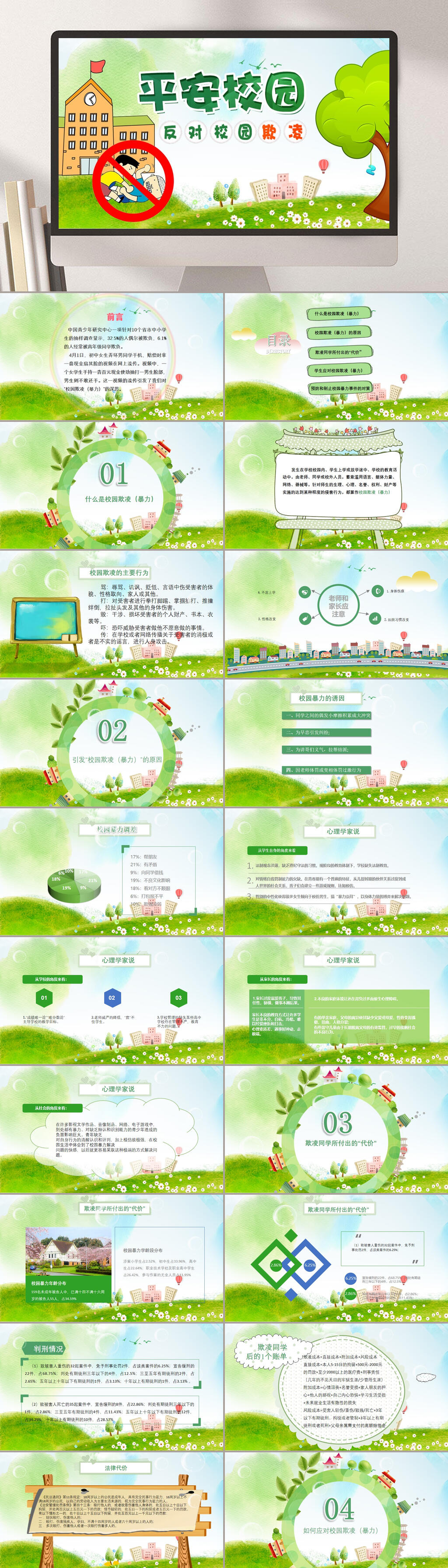 绿色反对校园欺凌PPT素材