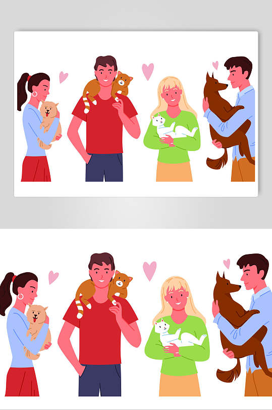 爱心猫咪狗狗男女宠物爱宠矢量素材