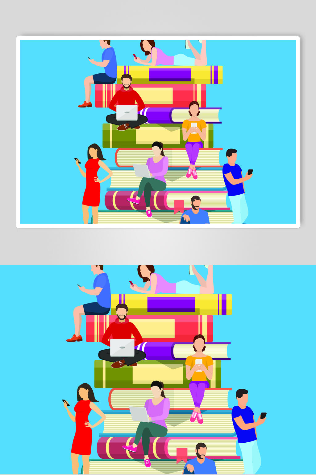 书本彩色人群学习图书插画矢量素材素材