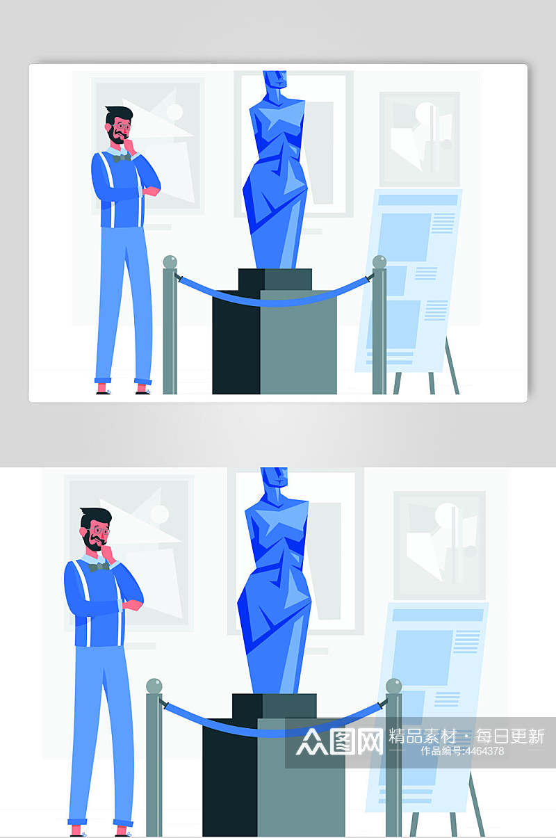 雕像蓝色展台手绘清新工作矢量素材素材