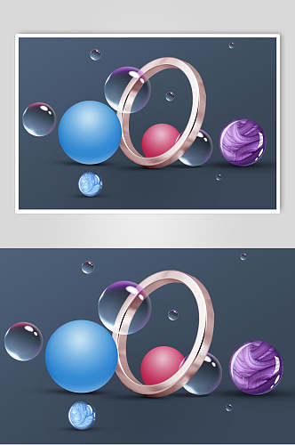 圆形泡泡深蓝紫色透明水滴水珠素材