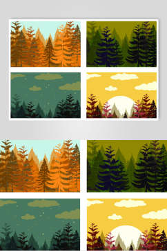 树木绿黄简约四季变化插画矢量素材