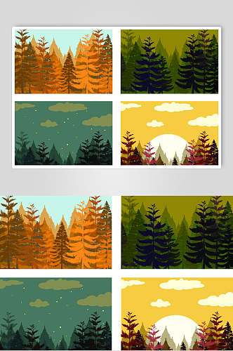 树木绿黄简约四季变化插画矢量素材