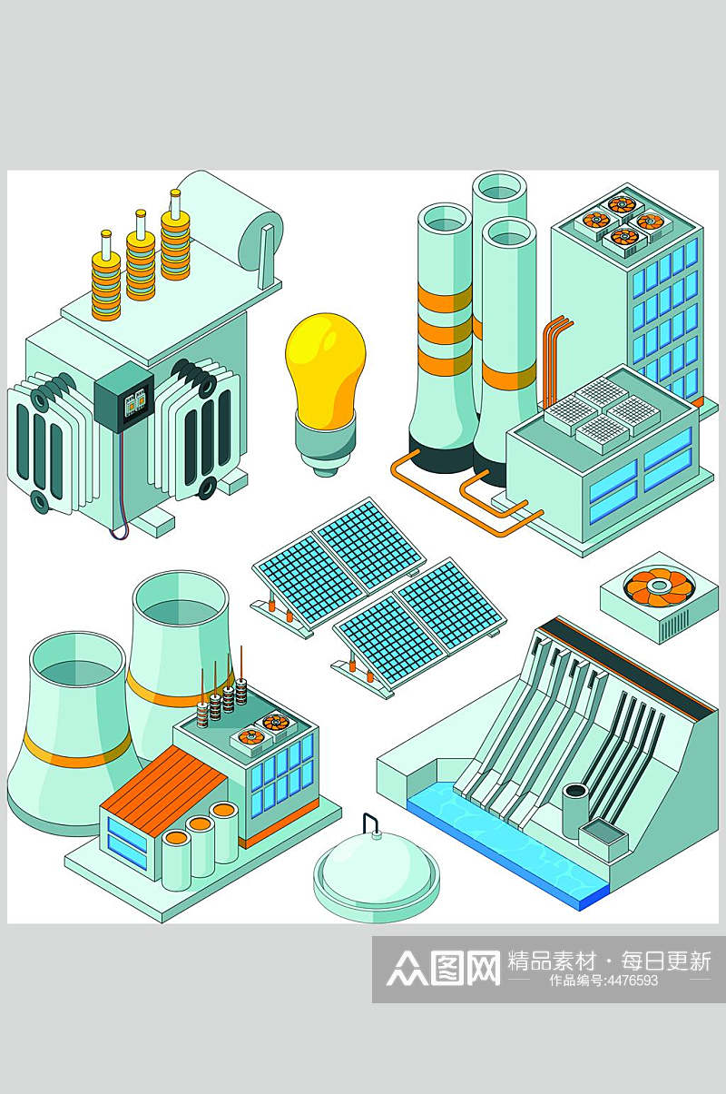 灯泡大坝环保发电矢量素材素材