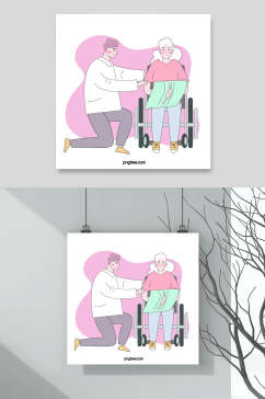 粉色轮椅手绘清新残疾人矢量素材