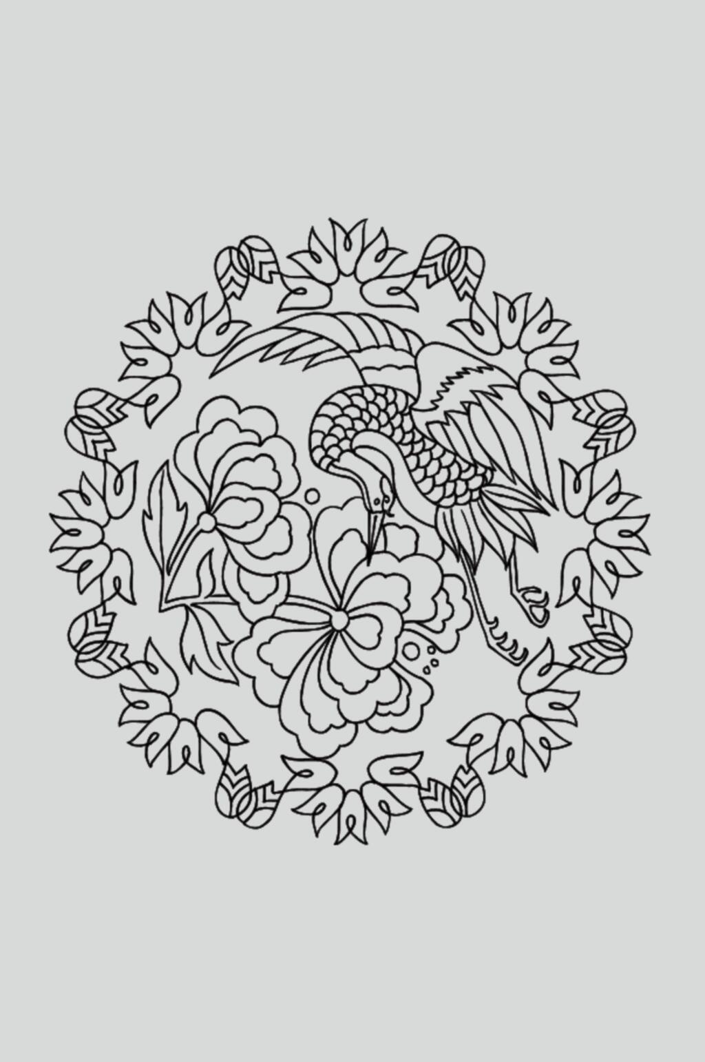 凤凰黑色花朵古典线描纹样矢量素材素材
