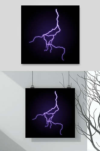 简约线条手绘时尚创意紫色闪电素材