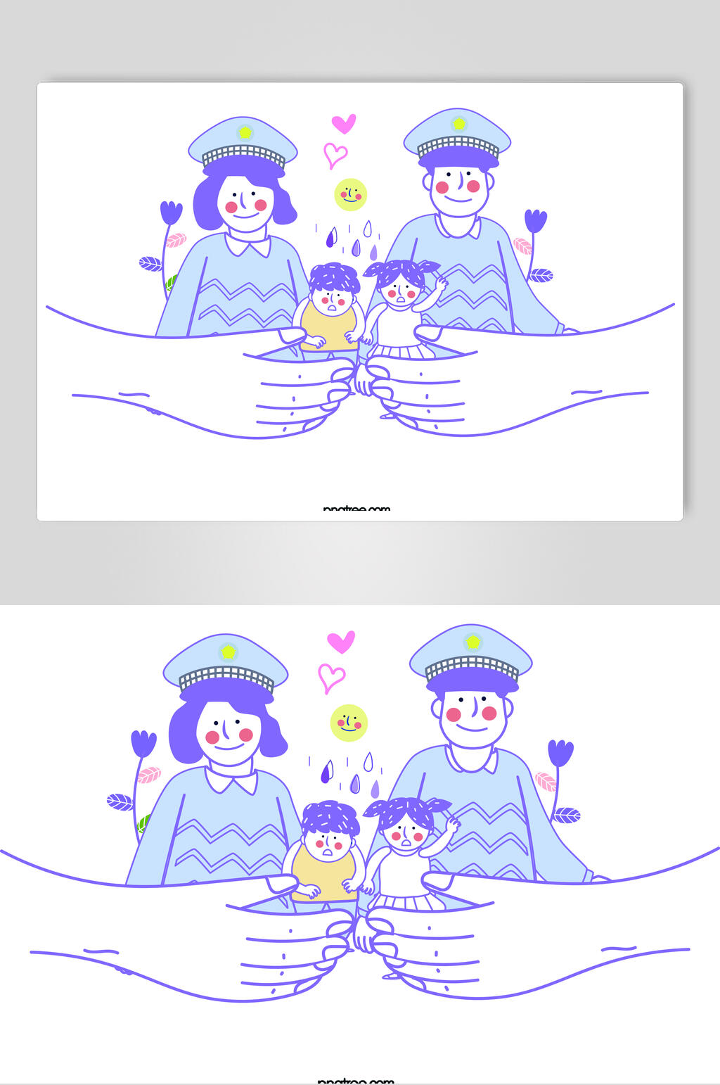 爱心蓝色手掌简约清新家庭矢量素材素材