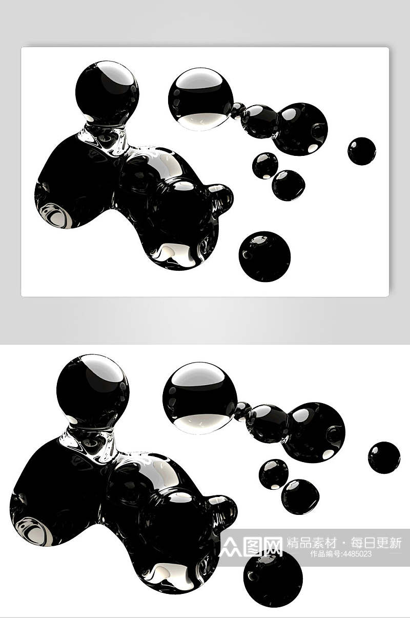 反光黑色手绘简约透明水滴液体素材素材