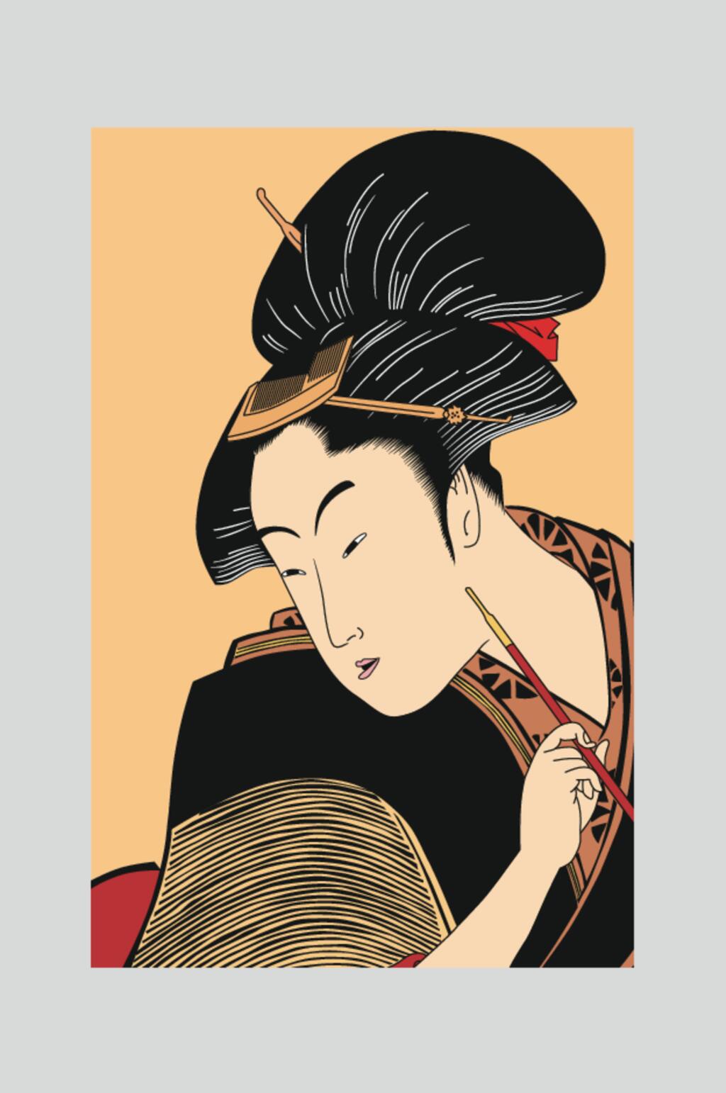 黑黄线条手绘矢量浮世绘仕女素材素材