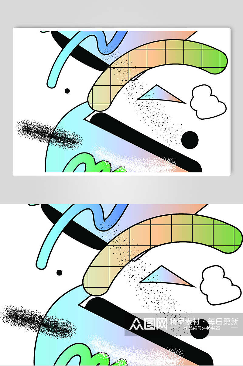 云朵线条复古酸性涂鸦图案矢量素材素材