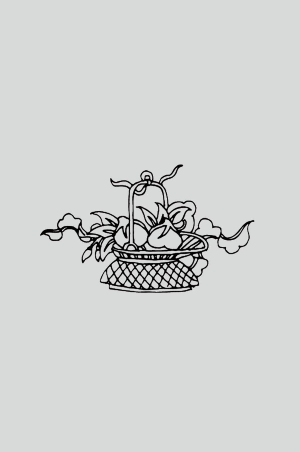 篮子桃子丝带古典线描纹样矢量素材素材
