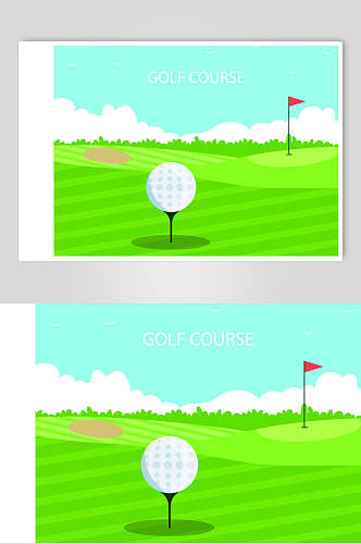 打球国旗绿高尔夫球场装备矢量素材