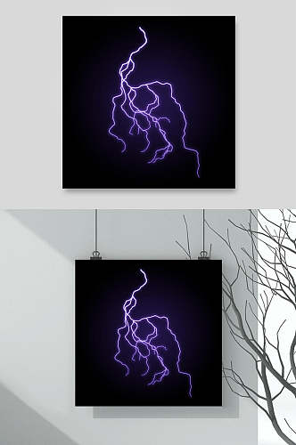 简约黑色背景创意手绘紫色闪电素材